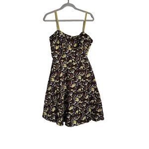 Y2K Sundress Aline Womens Size 10 Green Brown Spaghetti Strap Retro Style Cotton